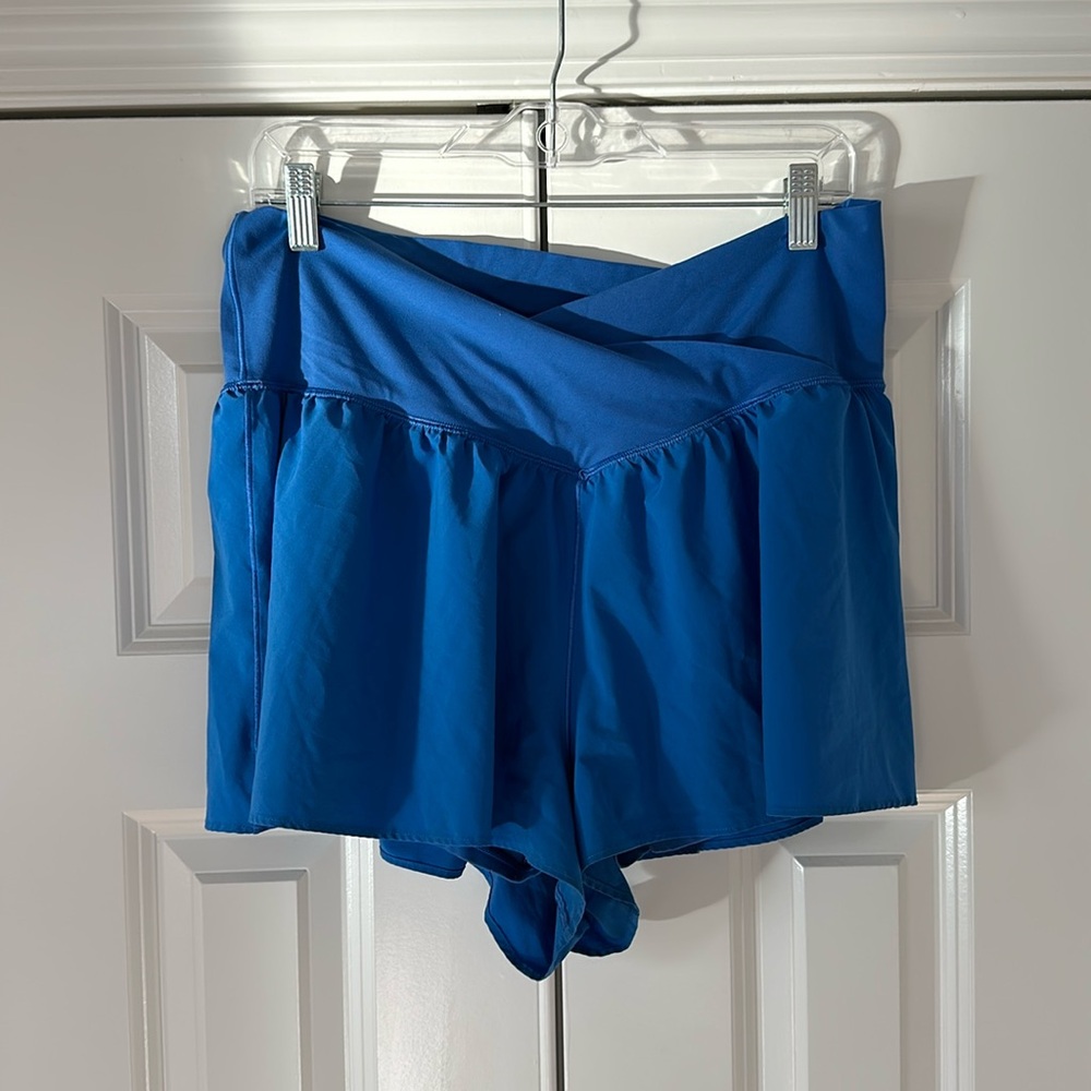 Offline by Aerie Blue Flowy shorts with built-in biker shorts